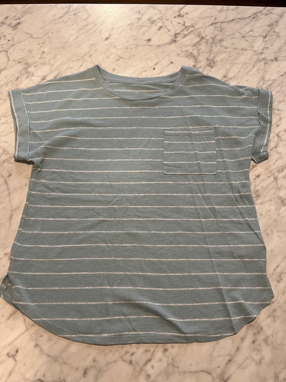 A new day Light Blue Striped Pocket Tee